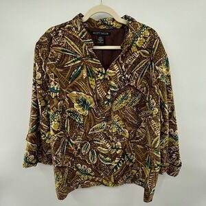 Scott Taylor Silk Blend Tropical Print Blouse 2X Plus Button‎ Front